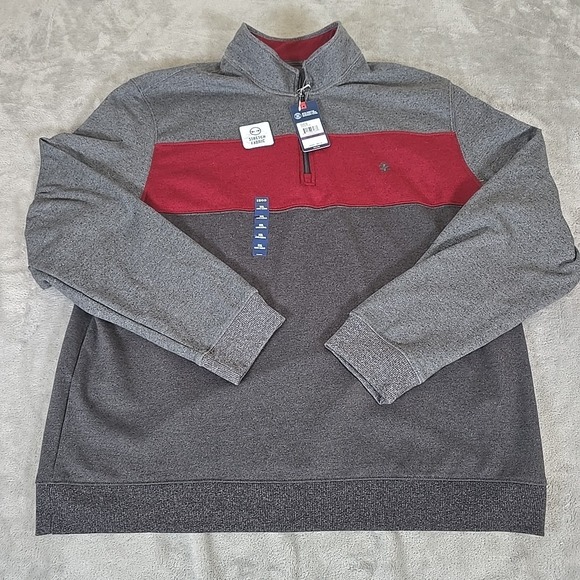 Izod Sweater Mens XXL Maroon Gray Advantage Performance Stretch Quarter Zip - Picture 1 of 9